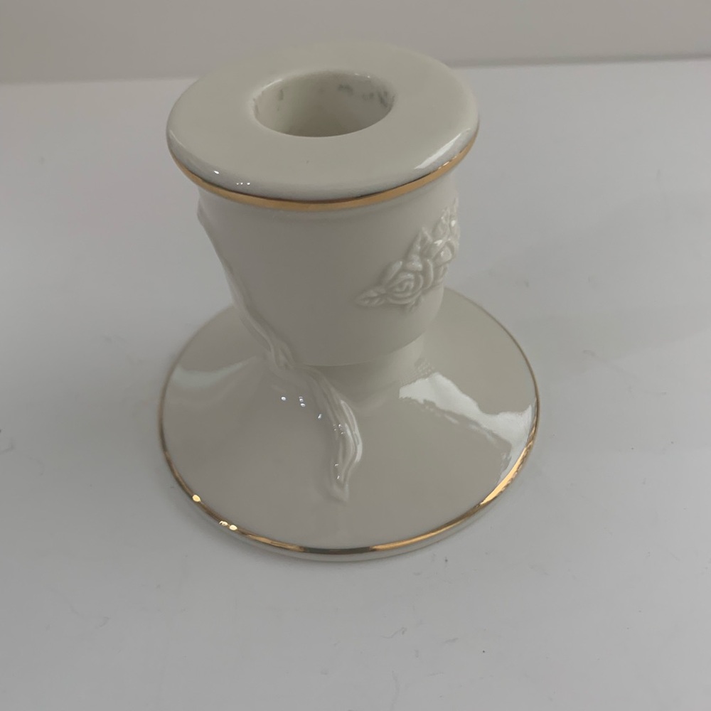 Vintage Lenox China Candle Taper  Holder Embossed Flower Gold Edging